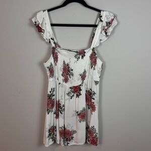 Torrid Womens White Floral Smocked BabyDoll Cap Sleeve Tunic Blouse sz 0 Stretch